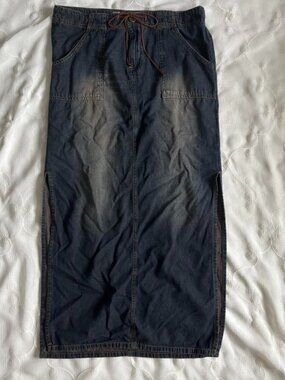 Outlooks 100% cotton maxi skirt with slits on the sides and tie waist and pocket